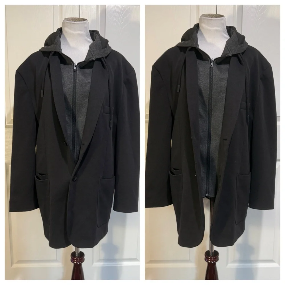 PROJEK RAW BLACK WITH REMOVABLE HOOD KNIT BLAZER